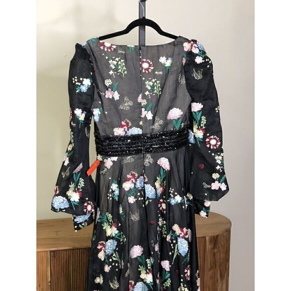 Mac Duggal 79361 EMBROIDERED BISHOP SLEEVE V NECK GOWN Black Multi Sz 6 - $798 - Picture 12 of 15